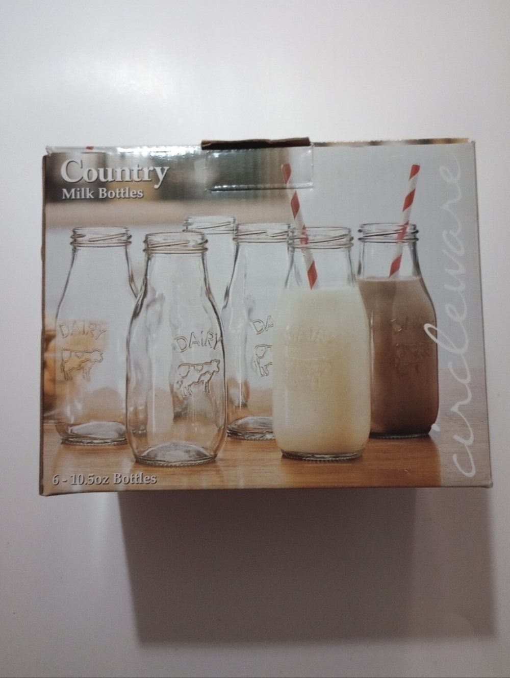 Country Glass‎ Milk Bottles Set of 6 🥛 10.5oz Vintage Style Dairy Jars